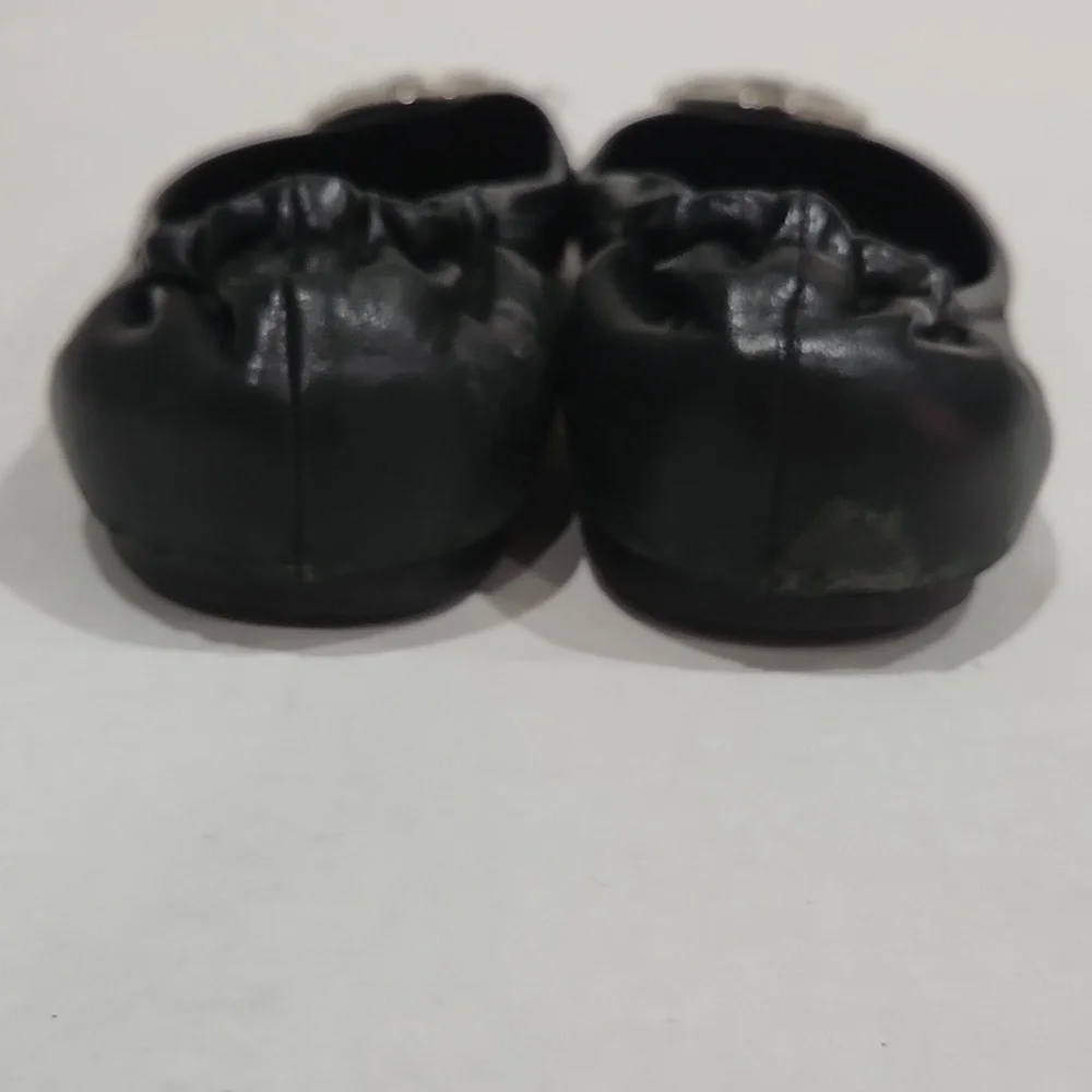 Tory Burch Black Flats With Silver Logo Size 9.5